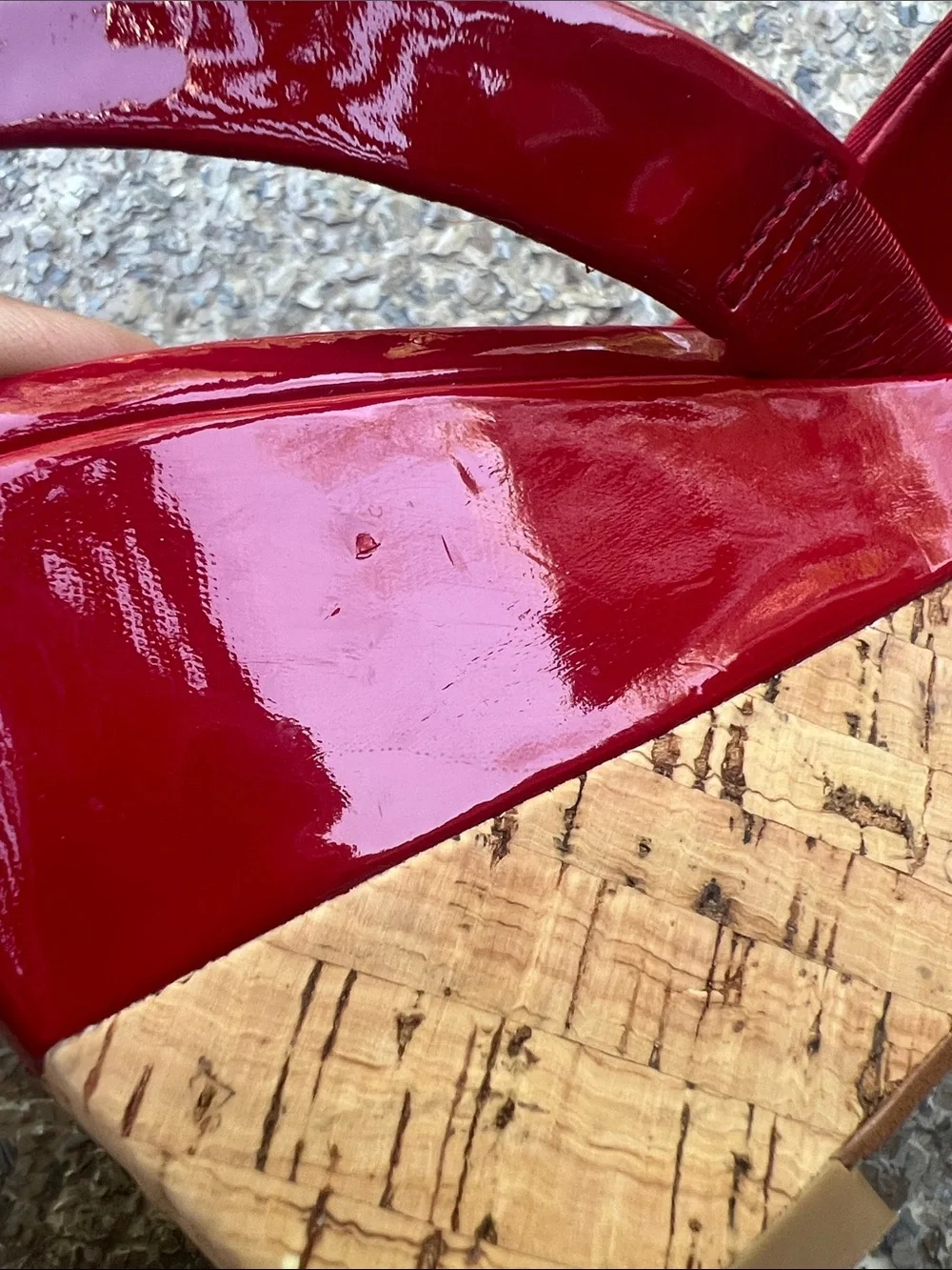 FRANCO SARTA Red Patent Leather & Canvas Slingback Wedges-size 7